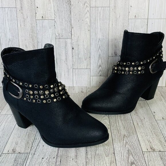 Cloudwalkers Westside Ankle Boots 7W Biker Western Strappy Stud Rhinestone Zip - Picture 2 of 16